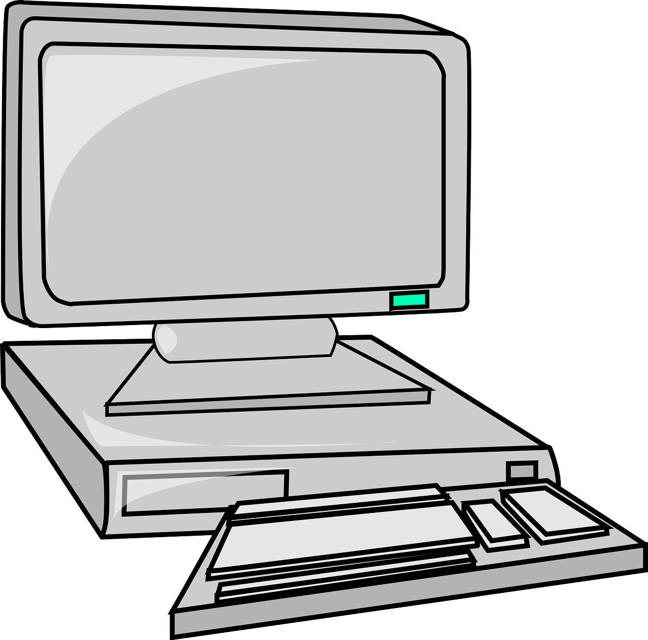 a computer sitting on top of a desk, inspired by Masamitsu Ōta, pixabay, cyberdeck computer terminal, without background, high detail illustration, half body photo