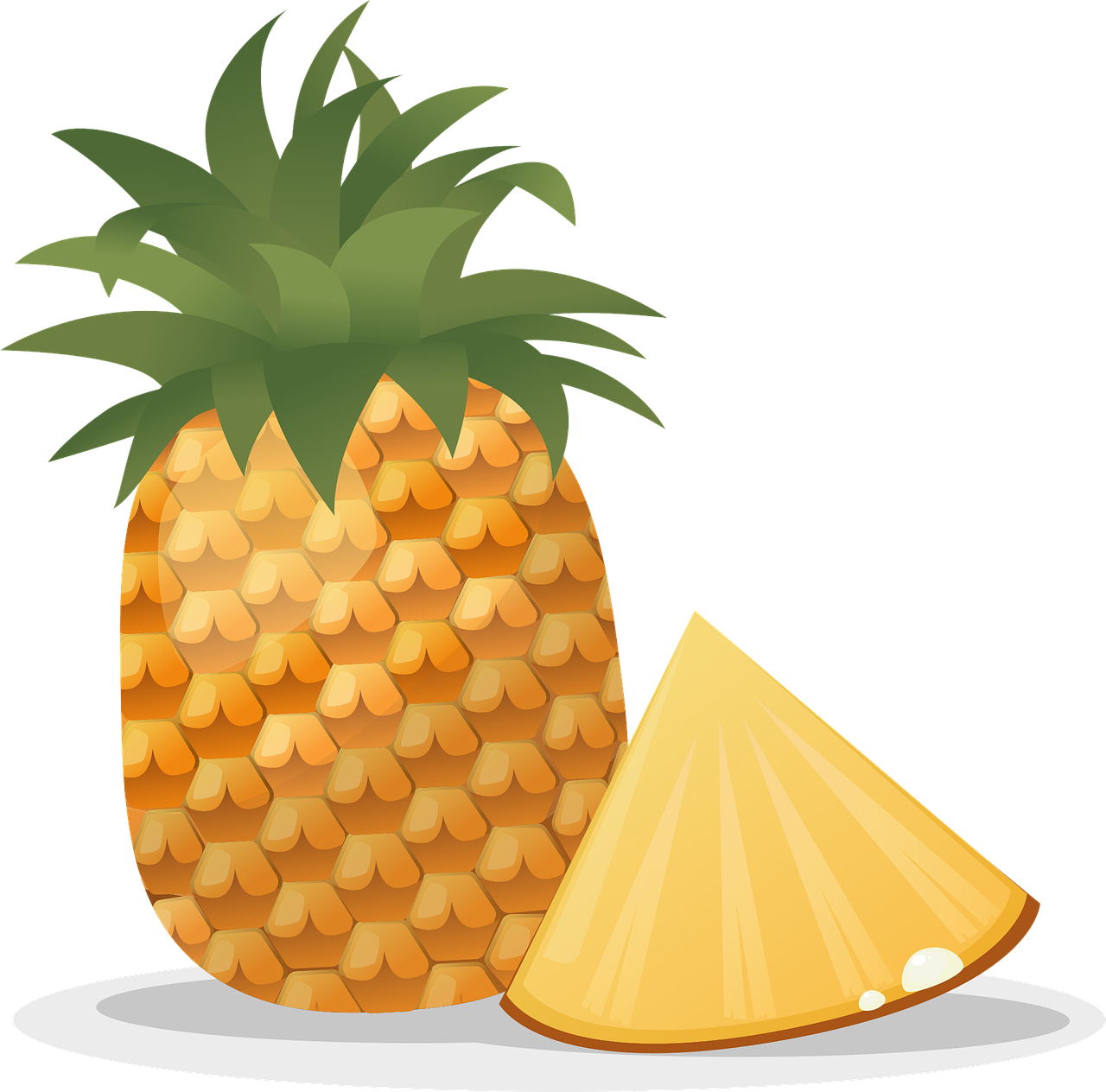 a pineapple next to a slice of pineapple, an illustration of, inspired by Masamitsu Ōta, pixabay, game icon asset, sharp high detail illustration, served on a plate, cartoon style illustration
