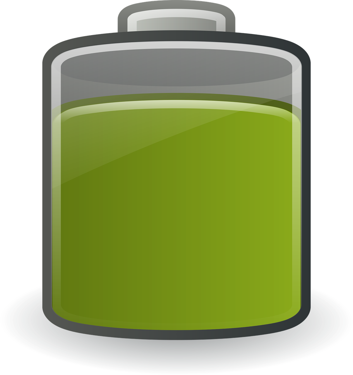 a bottle of green liquid sitting on top of a plate, a digital rendering, inspired by Luigi Kasimir, pixabay, massive battery, clipart icon, 1128x191 resolution, batteries not included