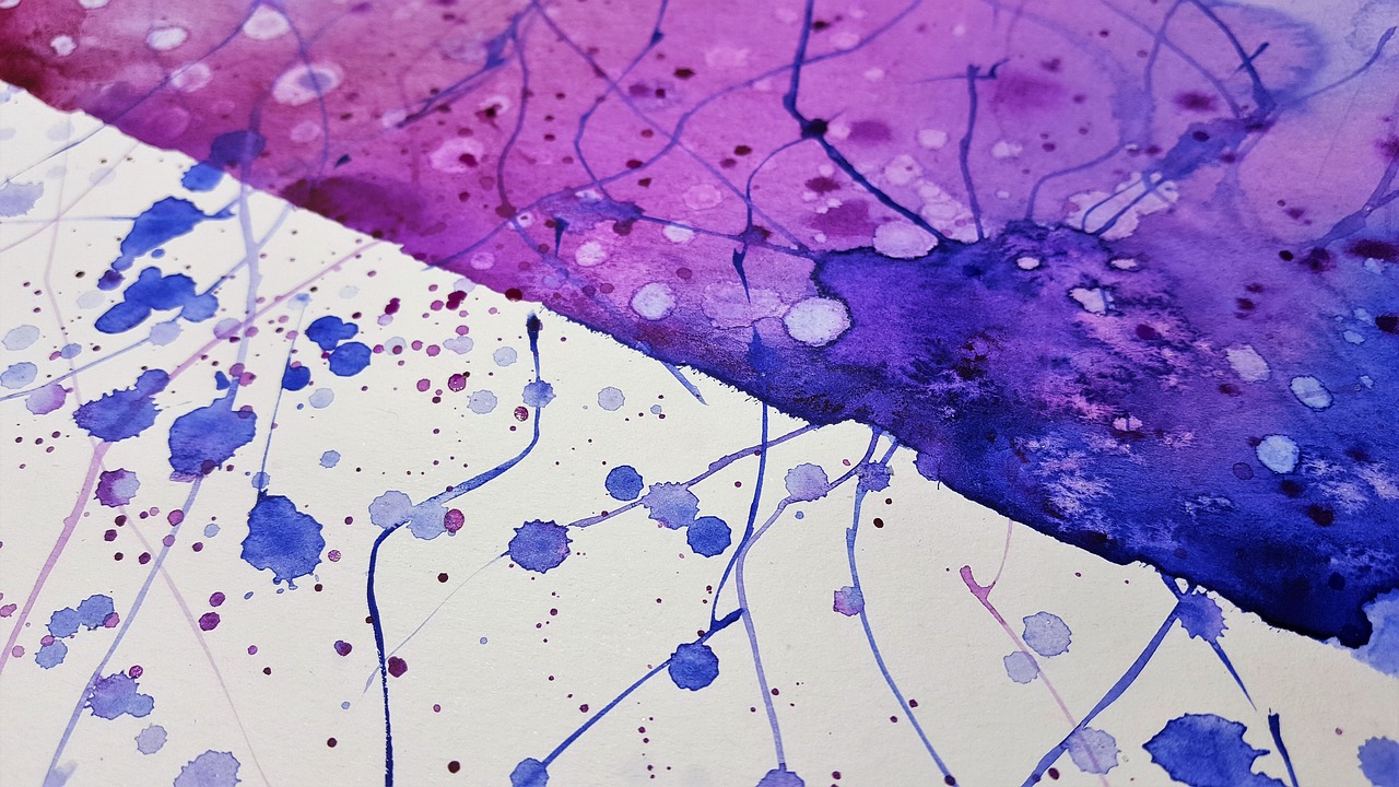 a close up of a purple and blue piece of art, inspired by Sam Francis, flickr, alcohol inks on parchment, detailed ink illustration, berry juice drips, detailed watercolour