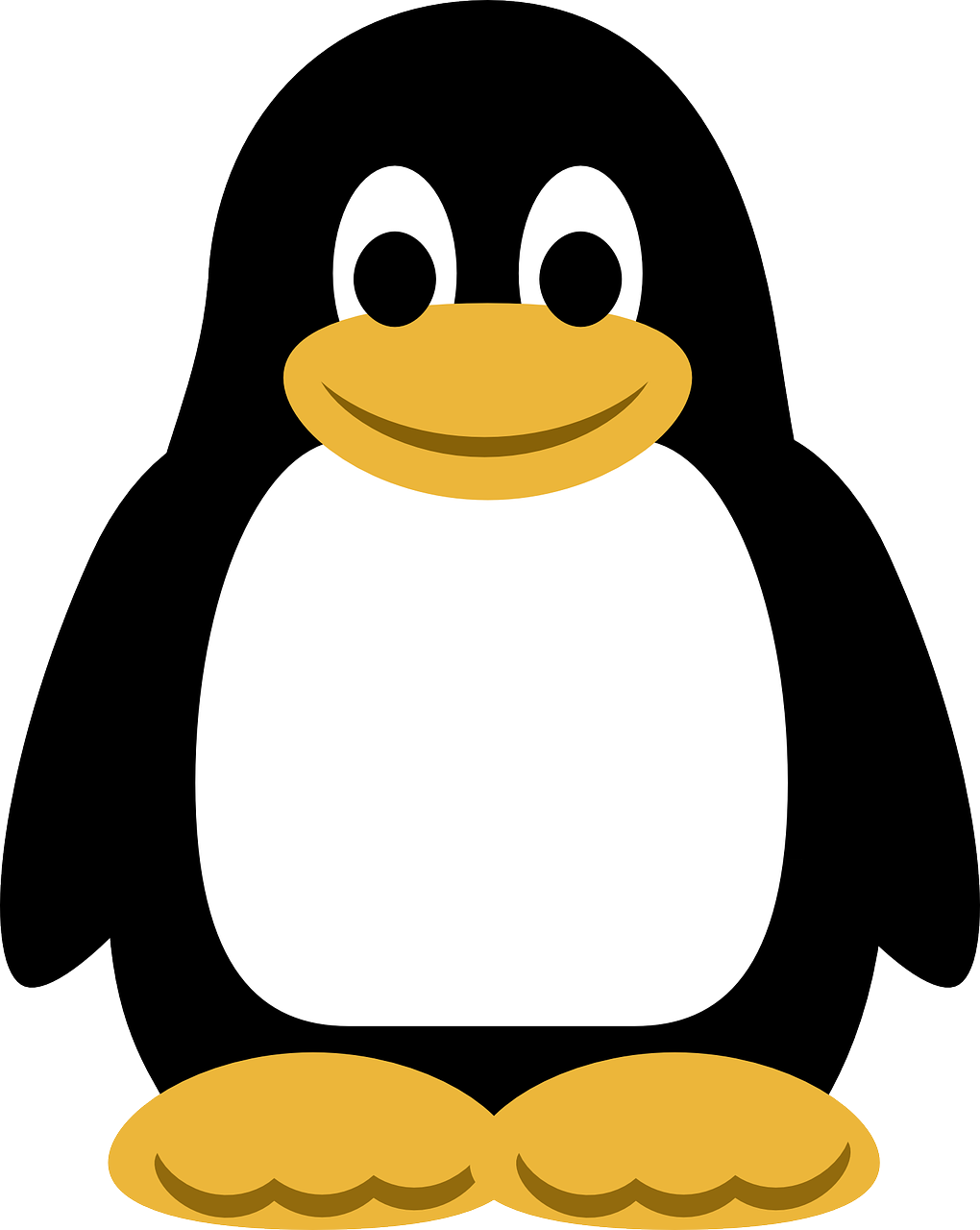 a black and yellow penguin with big eyes, a cartoon, computer art, simple design, cut, regal, bear