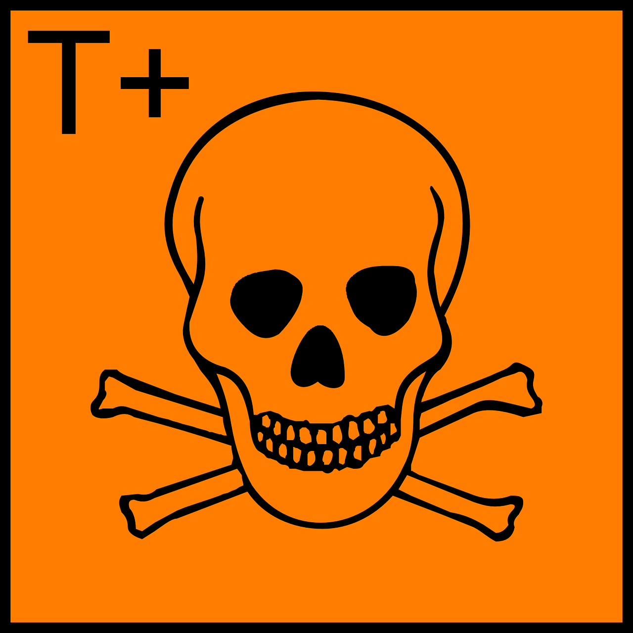 a skull and crossbones on an orange background, by Bradley Walker Tomlin, vanitas, periodic table, orange safety labels, tf 1, square