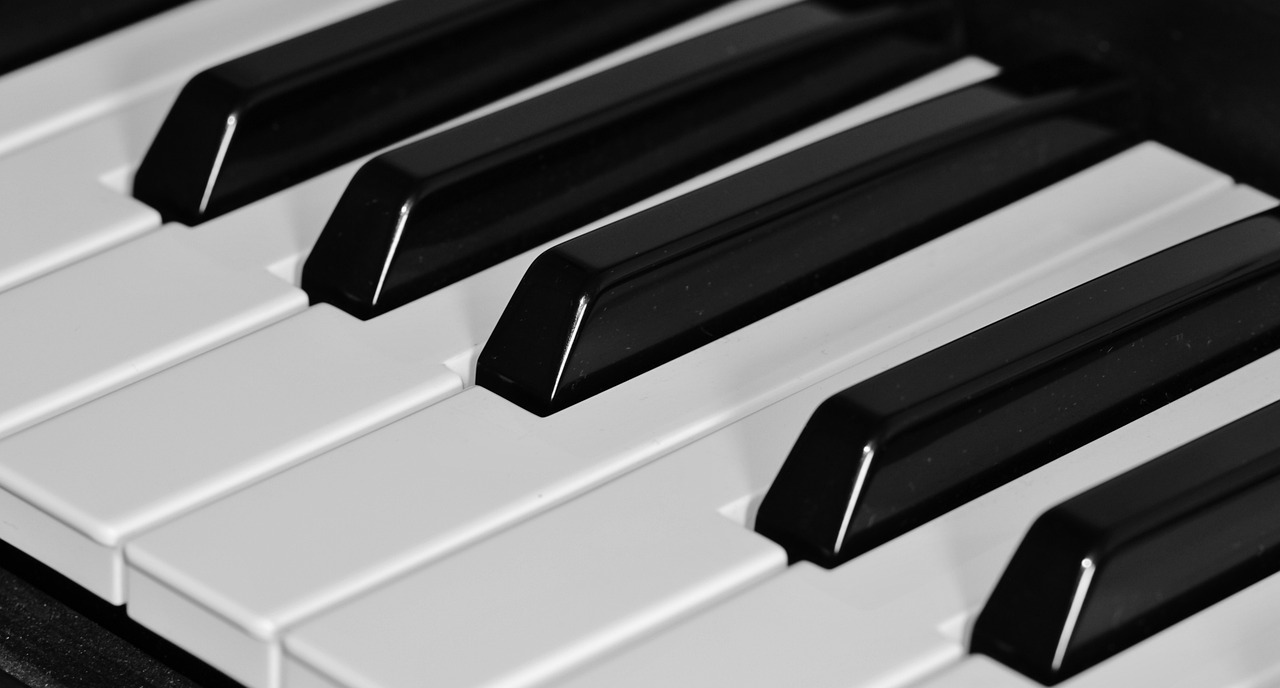 a close up of a black and white piano keyboard, by Matija Jama, pixabay, composite, wikimedia commons, uploaded, header