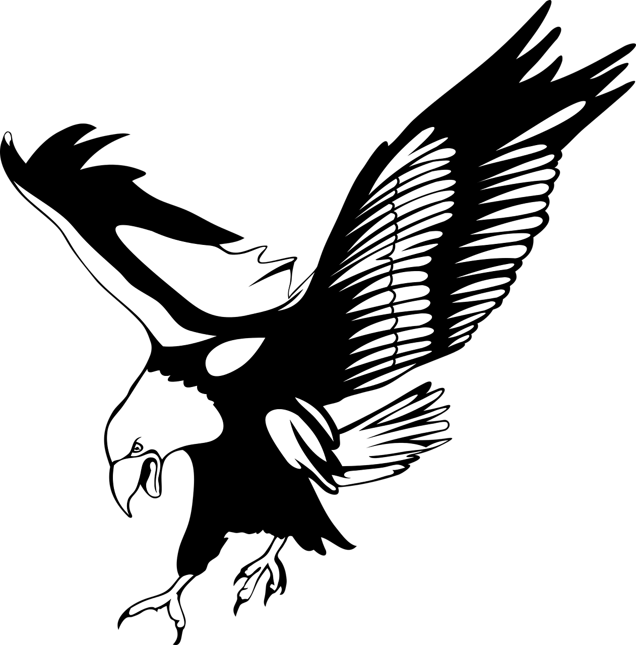 a black and white image of a bird, vector art, inspired by Jan Karpíšek, hurufiyya, black backround. inkscape, patriotism, fearow, hawk