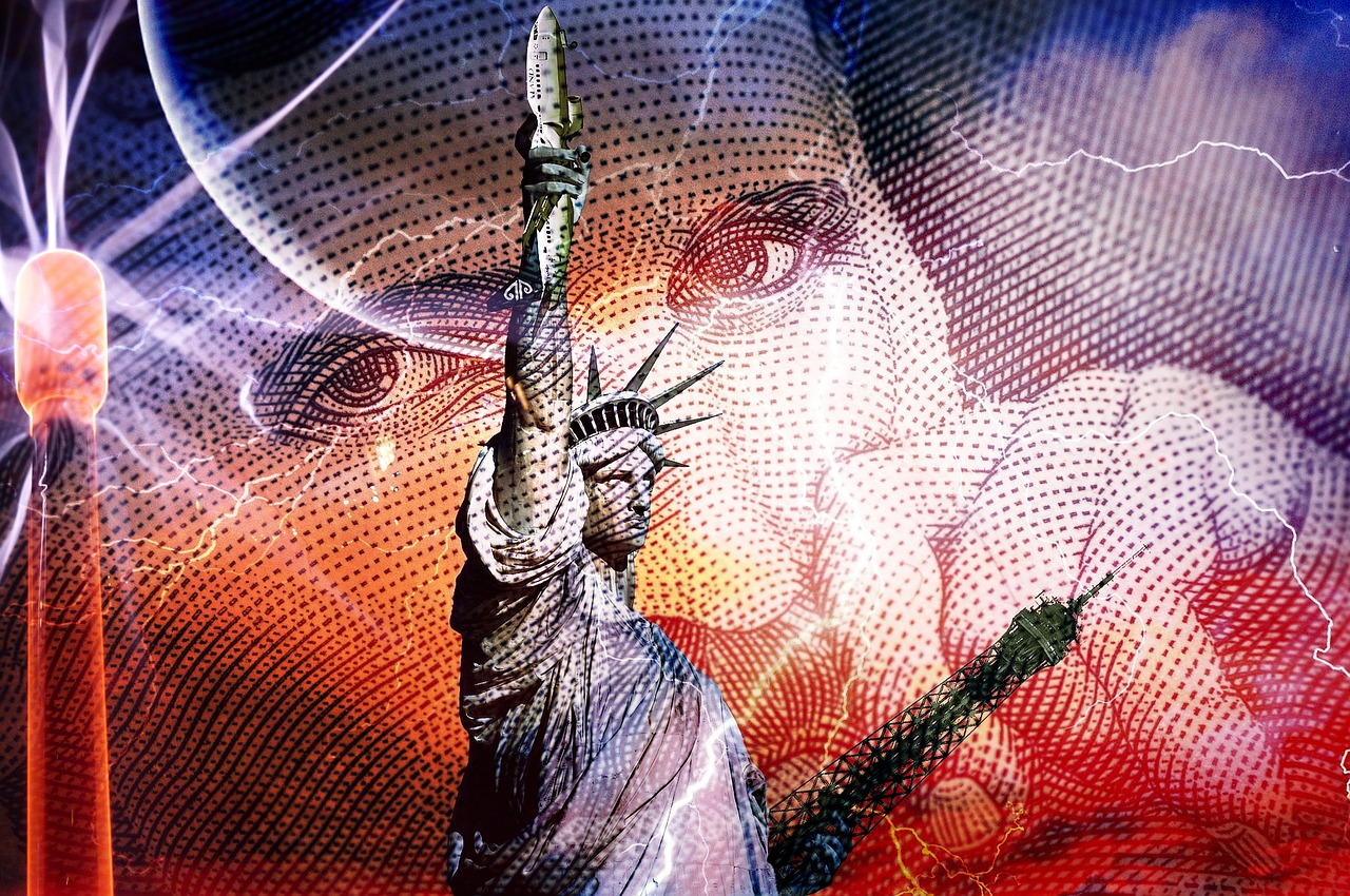 a digital painting of a statue of liberty, digital art, inspired by Ed Paschke, digital art, gods eye view, georgy kurasov, detail, tristan eaton's wallpaper