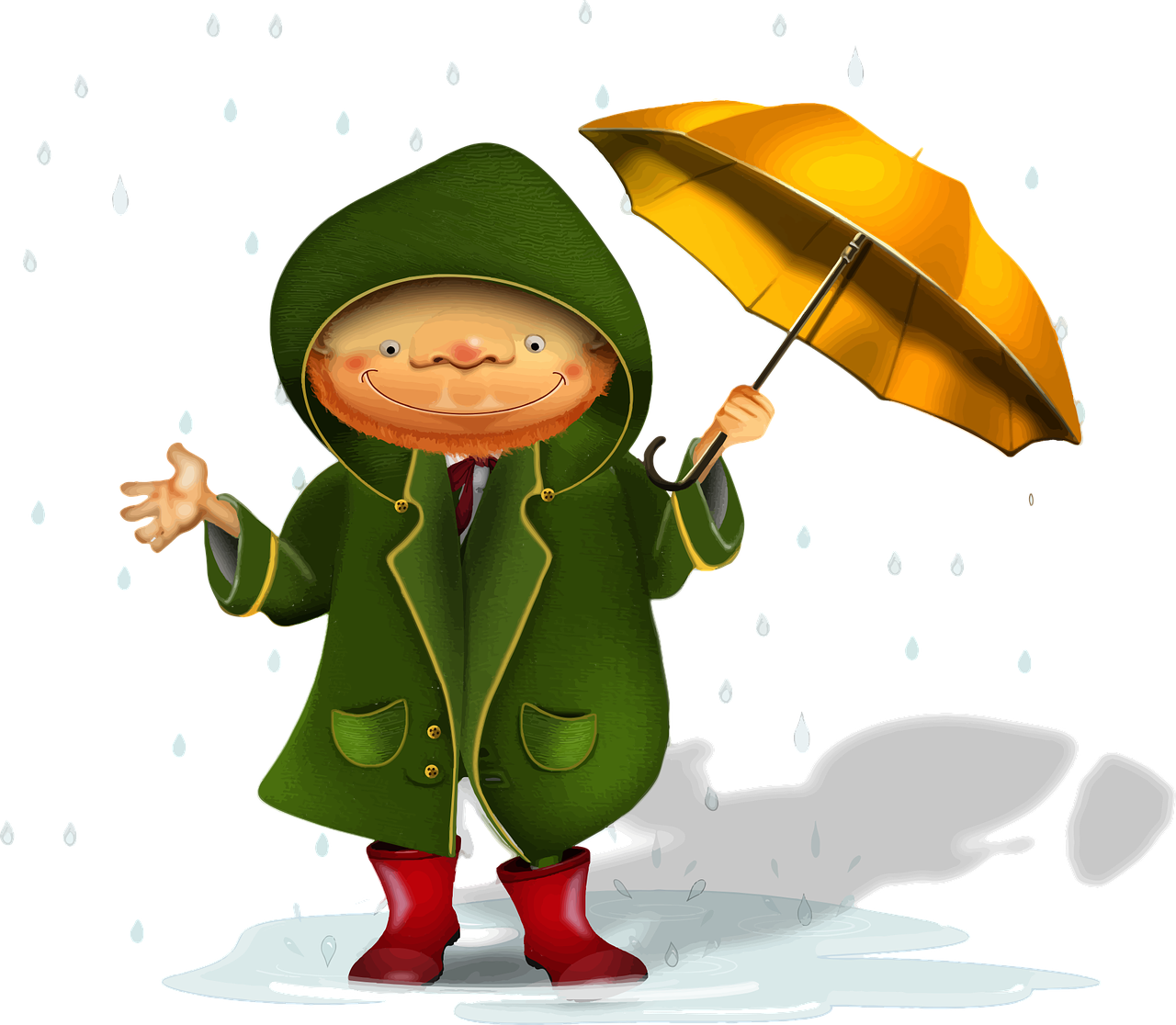 a child holding an umbrella in the rain, a digital rendering, naive art, wikihow illustration, cartoon style illustration, latex suit and raincoat, flash photo
