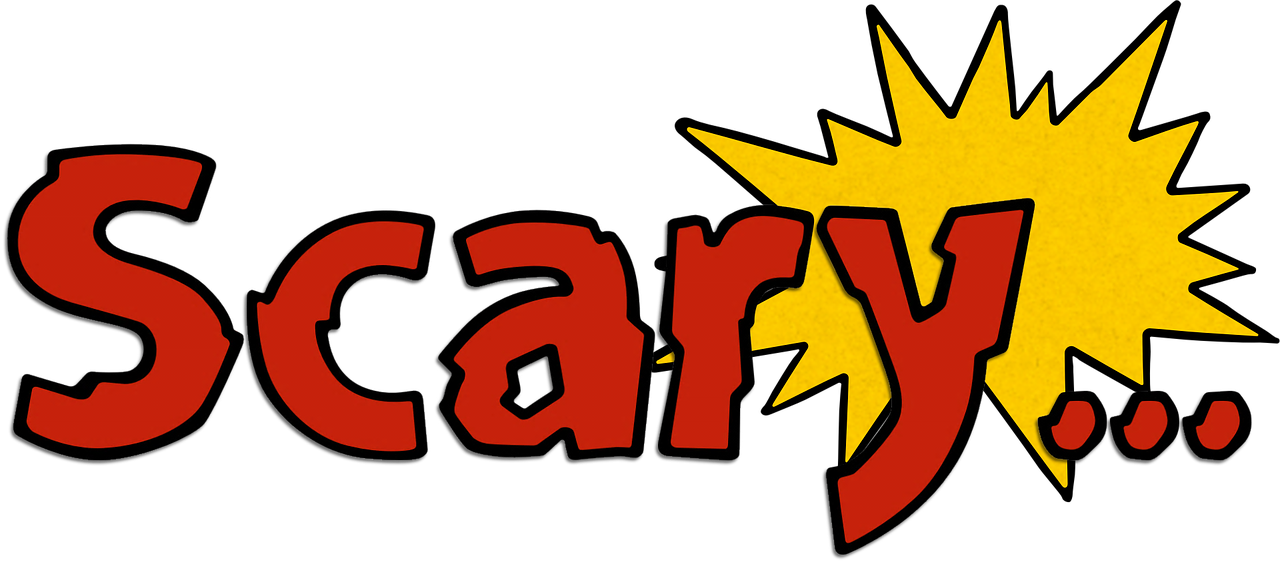 the word scary on a black background, inspired by Earle Bergey, scarlet and yellow scheme, 70s progressive rock logo, carnage, lucky star