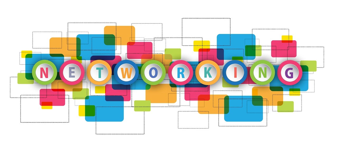 the word networking is surrounded by colorful squares, trending on pixabay, constructivism, p. a. works, !! very coherent!!, 🎨🖌️, infographic style