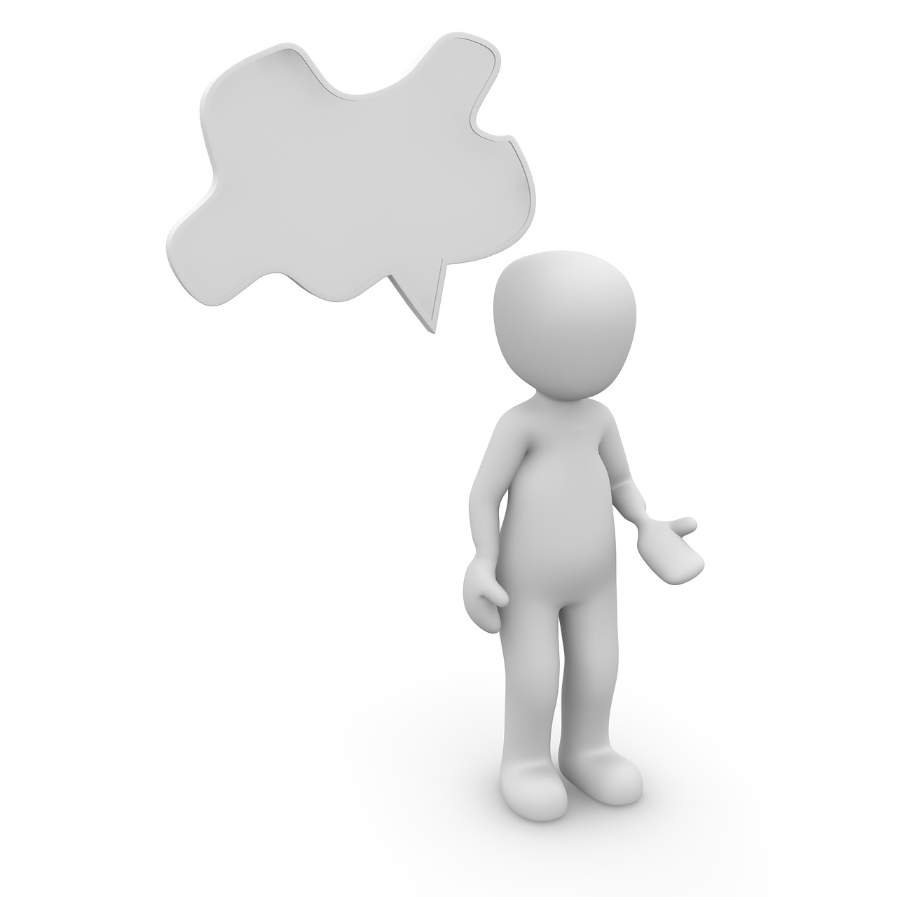 a person with a speech bubble above his head, a picture, ambient occlusion render, character is standing, white foam, uploaded