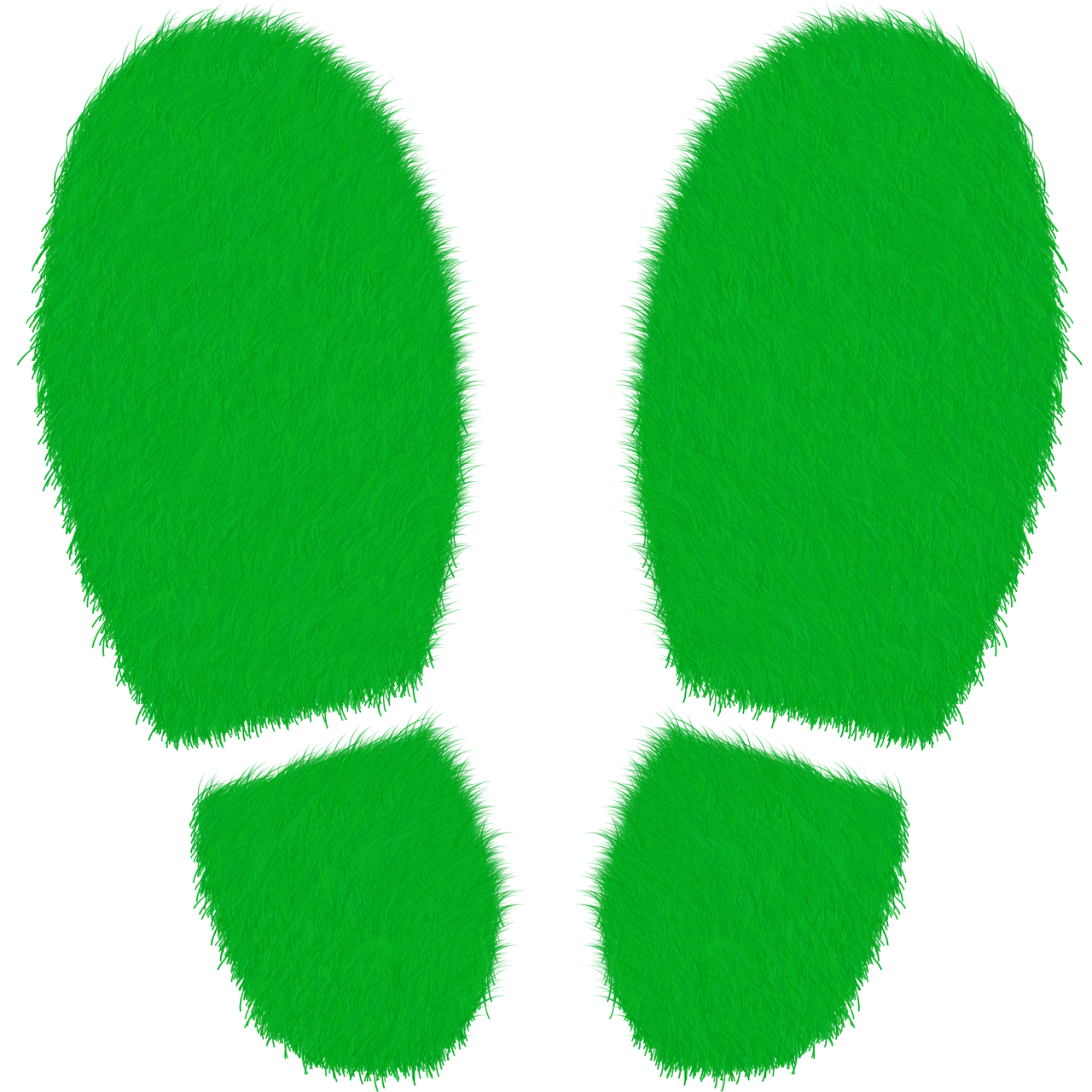 a pair of green grass footprints on a black background, a digital rendering, hurufiyya, fluffy fluffy fur, gum rubber outsole, green face, symmetrically