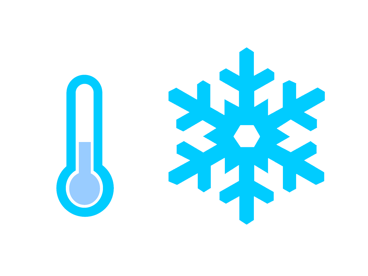 a thermometer and a snowflake on a white background, an illustration of, by Matt Cavotta, trending on pixabay, visual art, game icon asset, neon blue color, 💣 💥💣 💥, left align content