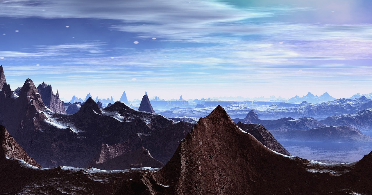 a view of a mountain range with mountains in the background, inspired by Ted Nasmith, mobile wallpaper, ice planet, vertical wallpaper, shiny city in the distance