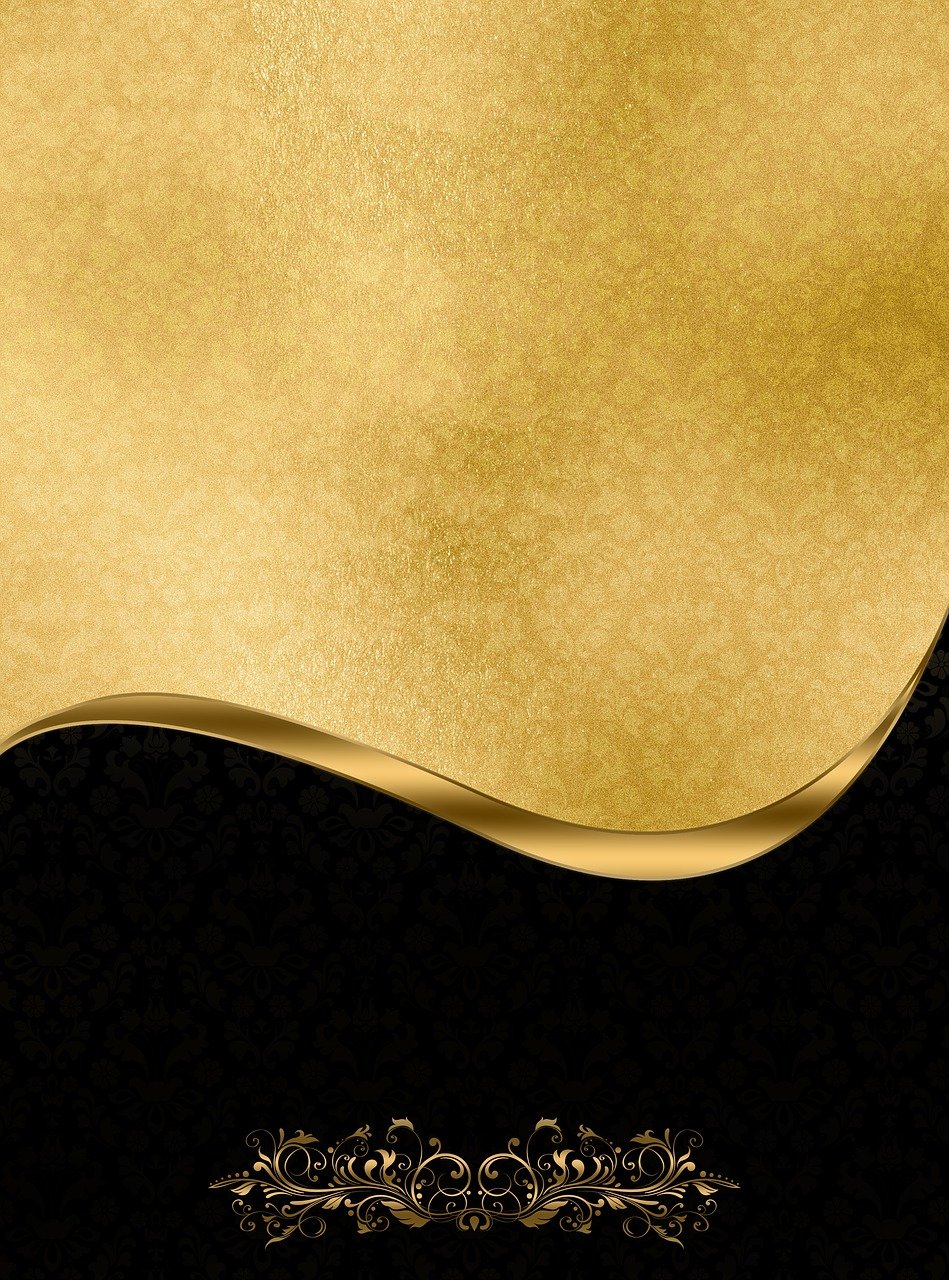 a close up of a gold and black background, digital art, shutterstock contest winner, invitation card, vector background, curved, gold linens