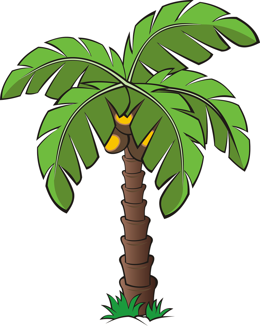 a palm tree with a banana on it, concept art, inspired by Masamitsu Ōta, pixabay, hurufiyya, on a black background, in cartoon style, (((trees))), trees with lots of leaves