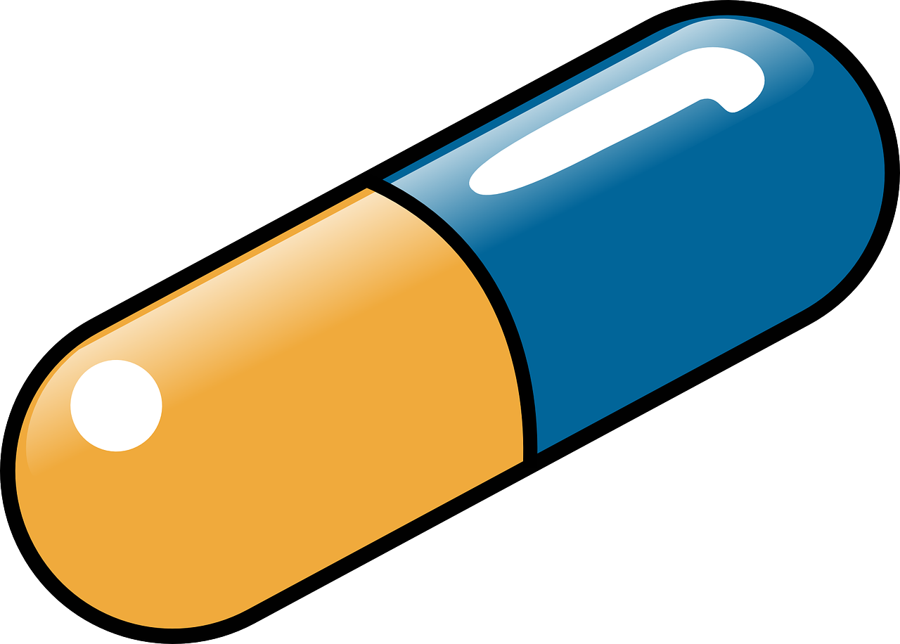 a blue and yellow pill on a white background, a picture, pixabay, bauhaus, coloured in teal and orange, simple primitive tube shape, lit from the side, pig