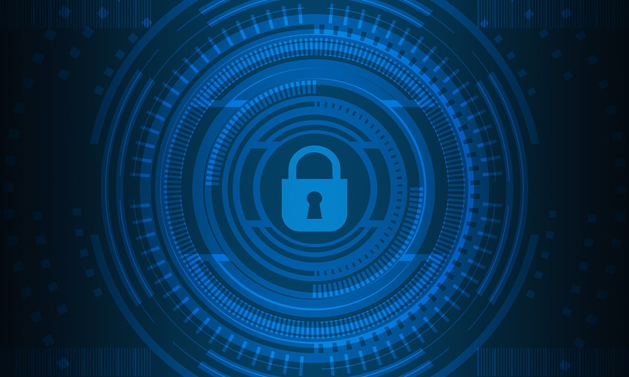 a blue circle with a padlock on it, a digital rendering, pixabay, computer art, background image, vector background, ad image