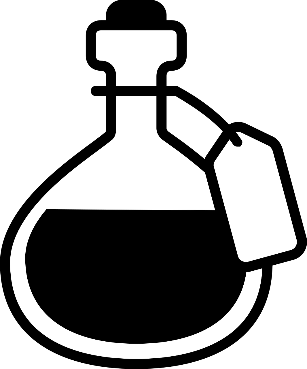 a bottle with a tag attached to it, a diagram, by Andrei Kolkoutine, pixabay, conceptual art, in a potion shoppe, dark and white, clone laboratory, symbol