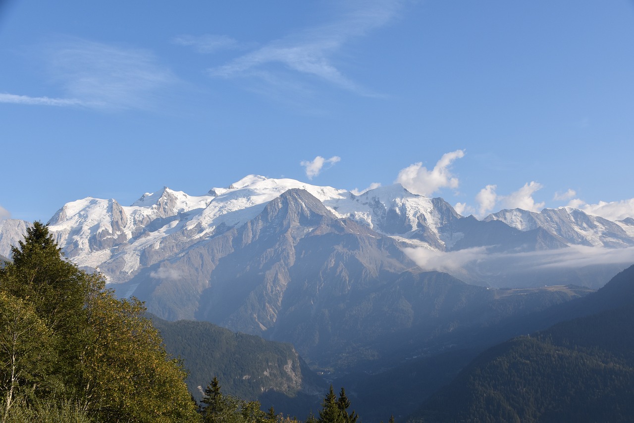 a view of a snowy mountain range from the top of a hill, a picture, les nabis, chamonix, october, sky!!!, banner