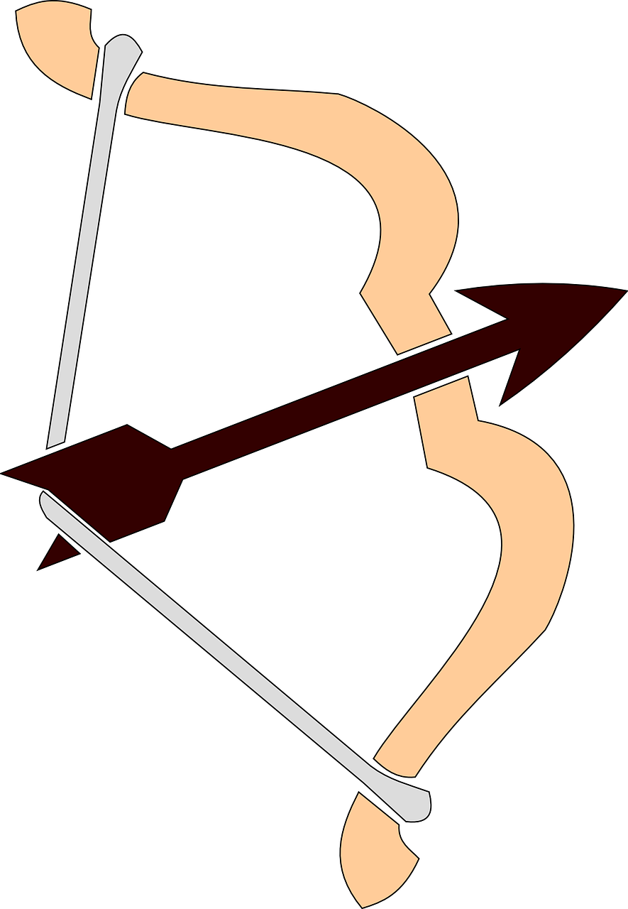 a bow and arrow on a black background, vector art, deviantart, sōsaku hanga, of a ramlethal valentine, simple primitive tube shape, side view of a gaunt, : :