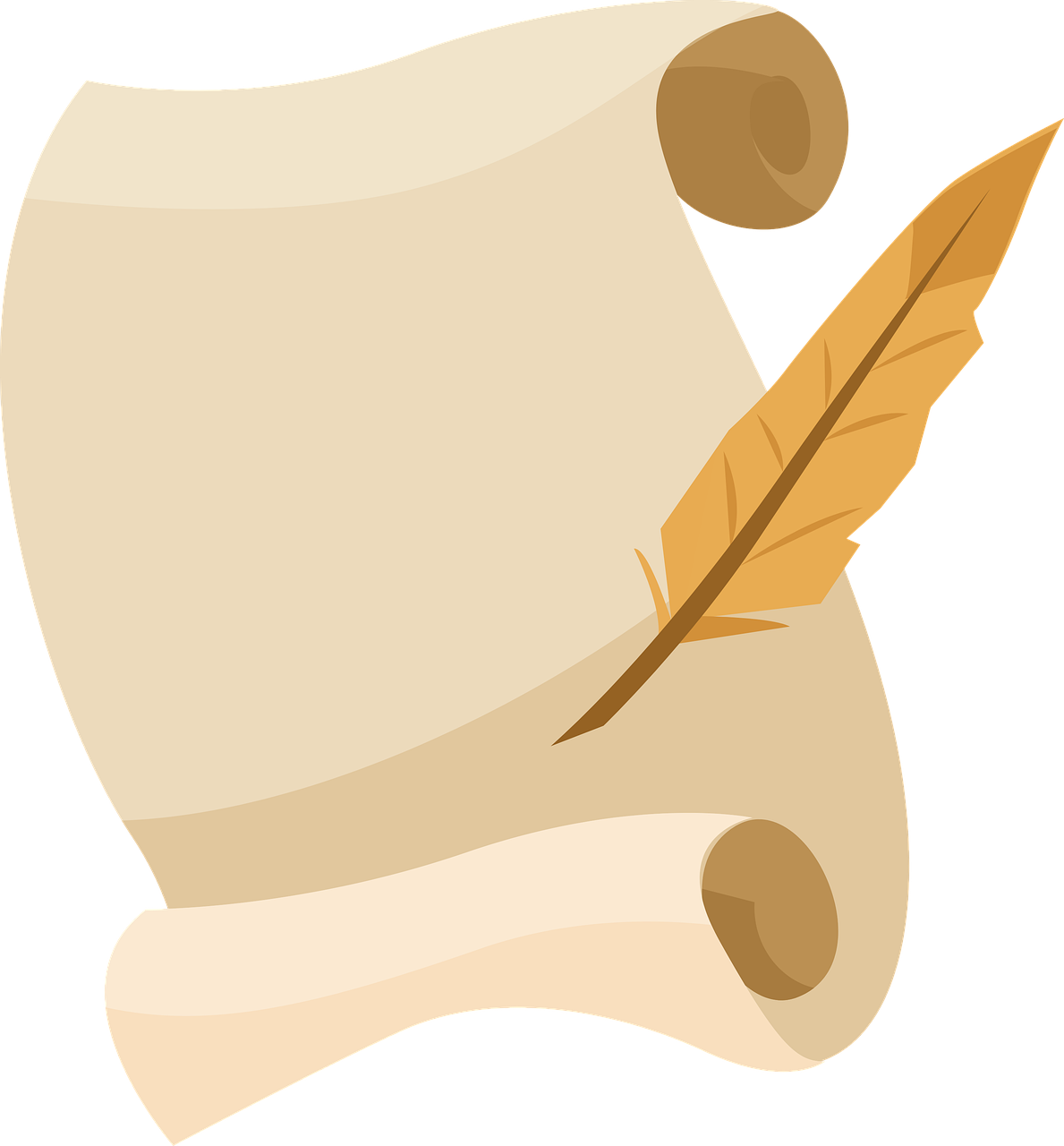 a scroll with a feather resting on top of it, an illustration of, conceptual art, whole page illustration, blank, simple primitive tube shape, da vinci notes