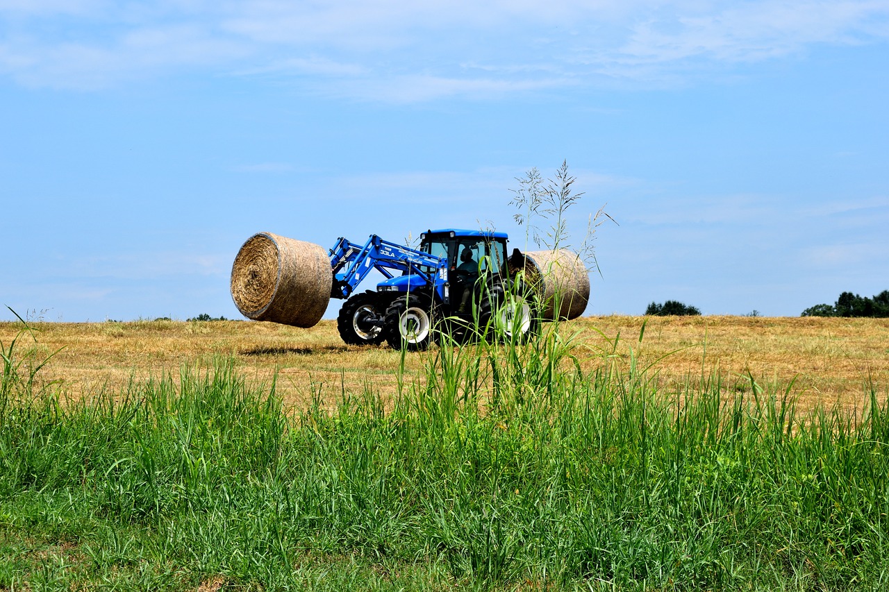 a tractor that is sitting in the grass, a picture, by Linda Sutton, shutterstock, mowing of the hay, traveling in france, hot summer day, hollow