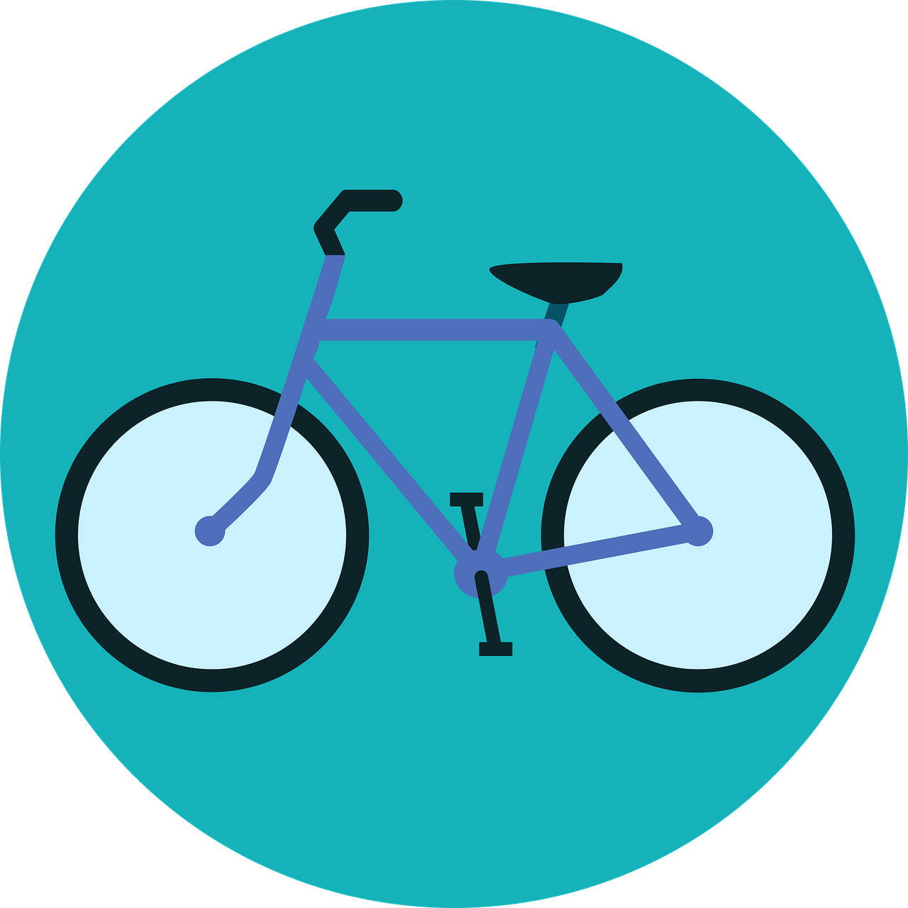 a bicycle is shown in a blue circle, pixabay, on a flat color black background, 🎨🖌, icon pack, side view profile centered