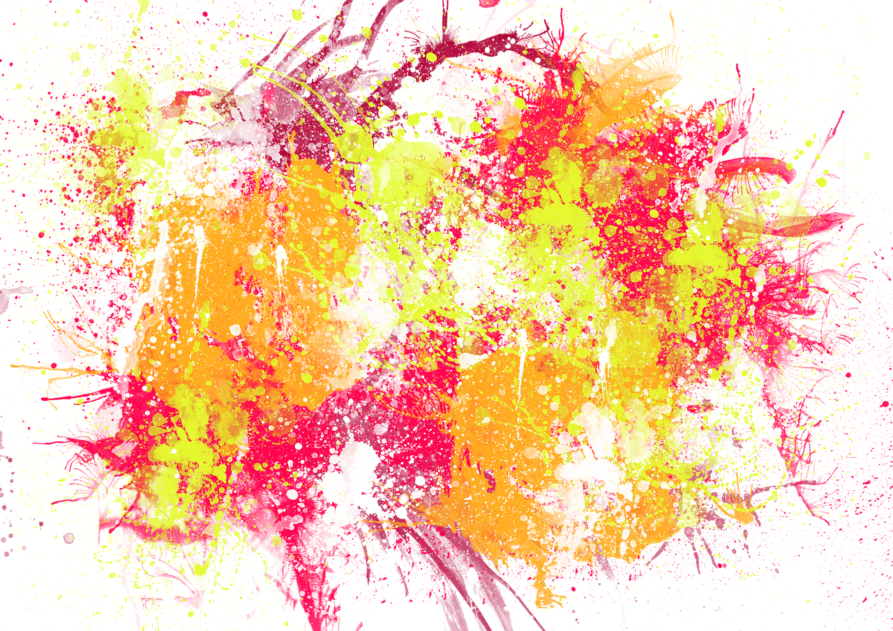 a painting with yellow and red paint splatters on it, a screenprint, inspired by Sigmar Polke, flickr, action painting, vibrant foliage, high resolution digital art, abstract background, vivid glowing colors