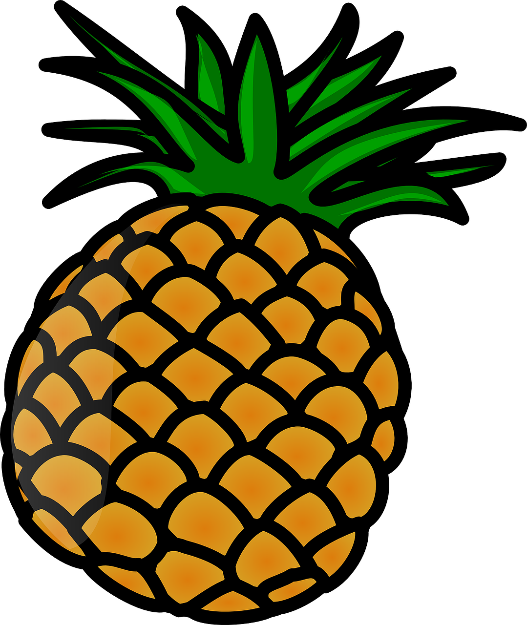 a close up of a pineapple on a black background, by Robert Richenburg, digital art, black outline, ms paint drawing, a wooden, information