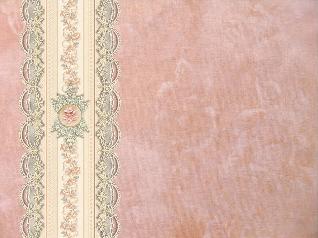 a close up of a wallpaper with a rose on it, a digital rendering, baroque, intricate border designs, light pink tonalities, metal lace, scrapbook