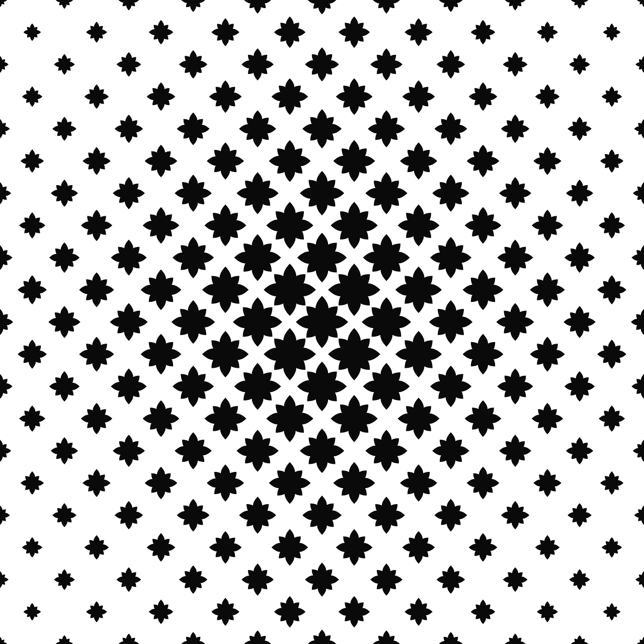 a black and white pattern on a white background, a black and white photo, inspired by Mirko Rački, trending on pixabay, pixel sorted, star, aperture gradient, made in adobe illustrator