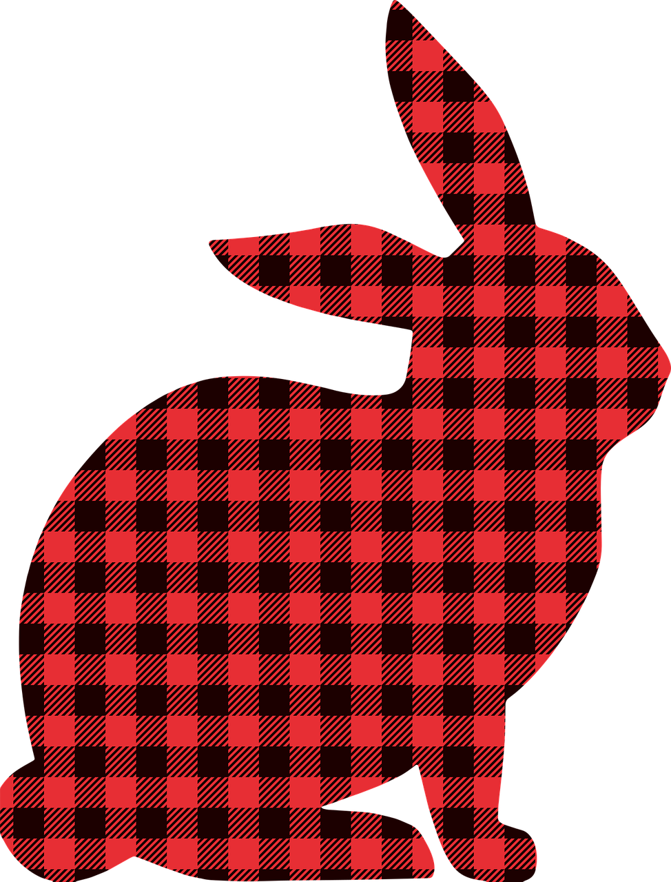 a red and black plaid rabbit on a black background, 1128x191 resolution, svg, easter, material art