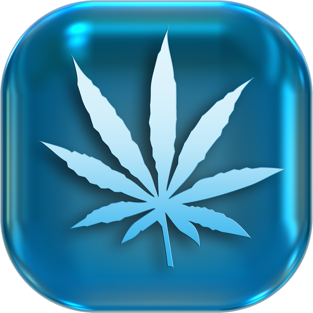 a blue button with a marijuana leaf on it, inspired by Mary Jane Begin, pixabay, hurufiyya, blue glass dreadlocks, snoop dog, computer generated, pod