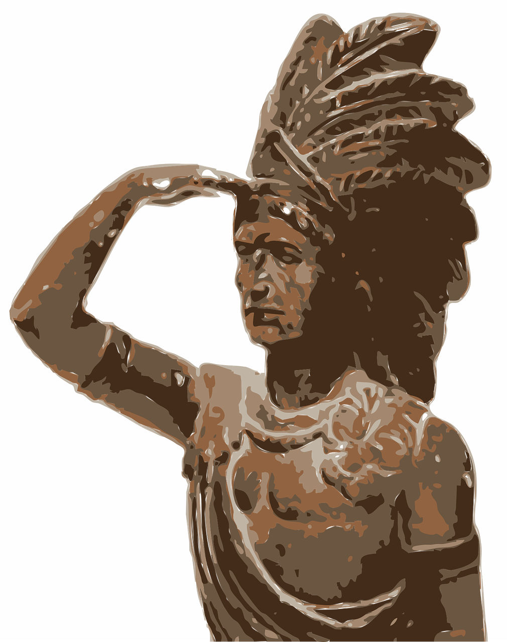 a statue of a woman with a feather on her head, a statue, saluting, brown armor, vectorised, indigenous man