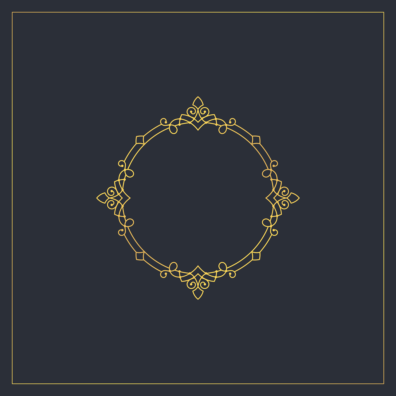 a gold frame on a black background, vector art, by Andrei Kolkoutine, unsplash contest winner, art nouveau, dark blue background, round elements, perfectly detailed linework, fine simple delicate structure