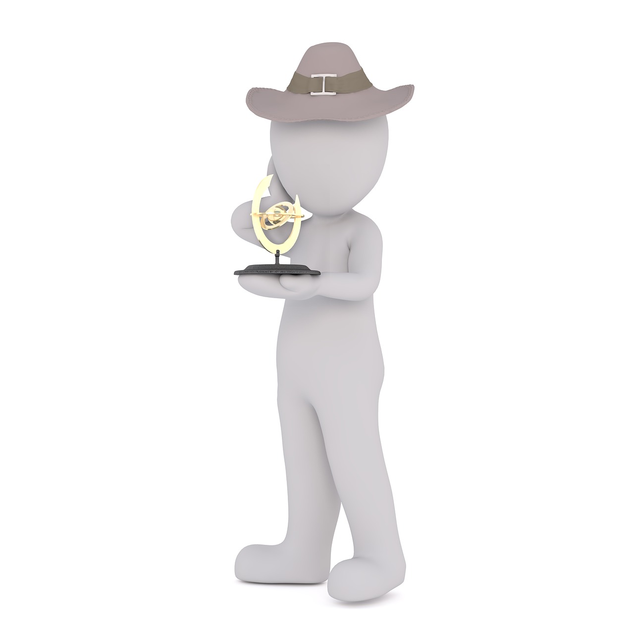 a man in a cowboy hat holding a trophy, digital art, pixabay contest winner, cute 3 d render, isolated on white, holding a candle holder, flash photo