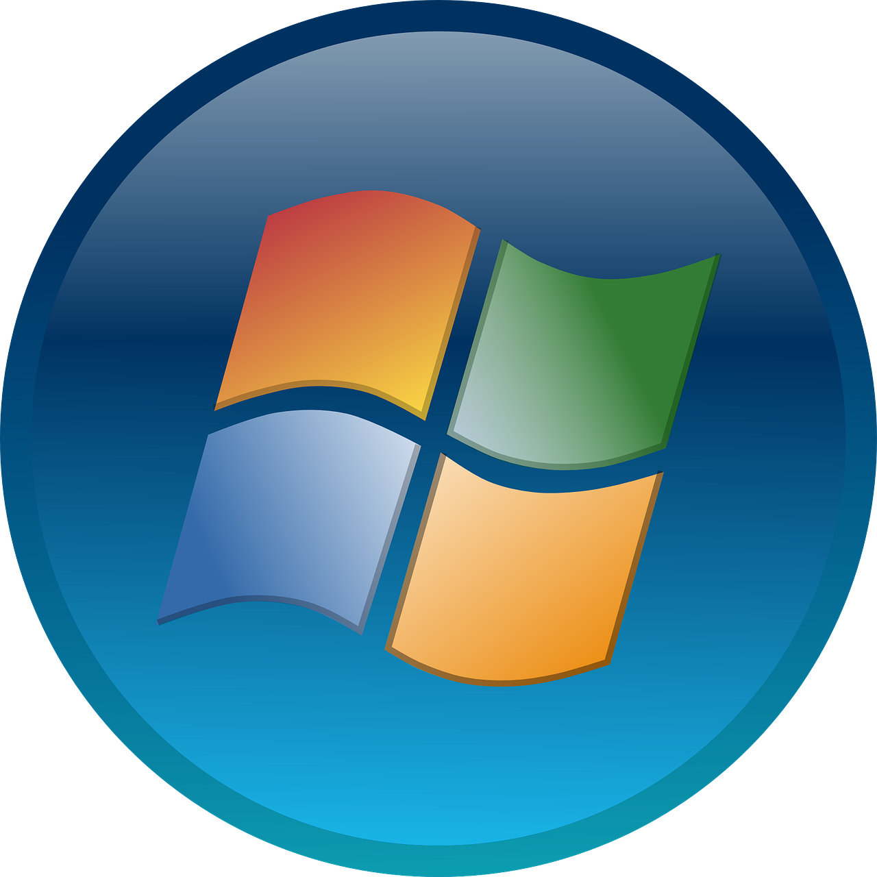 a blue button with a windows logo on it, by Karl Ballmer, computer art, windows vista, video game icon, start, circular logo
