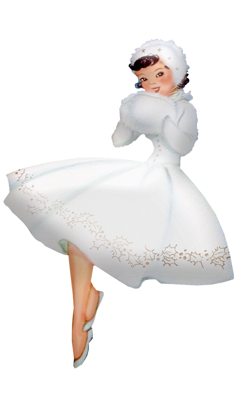 a figurine of a woman in a white dress, a digital rendering, inspired by Tex Avery, tumblr, pale as the first snow of winter, fluffy'', disney render, dressed in a frilly ((ragged))