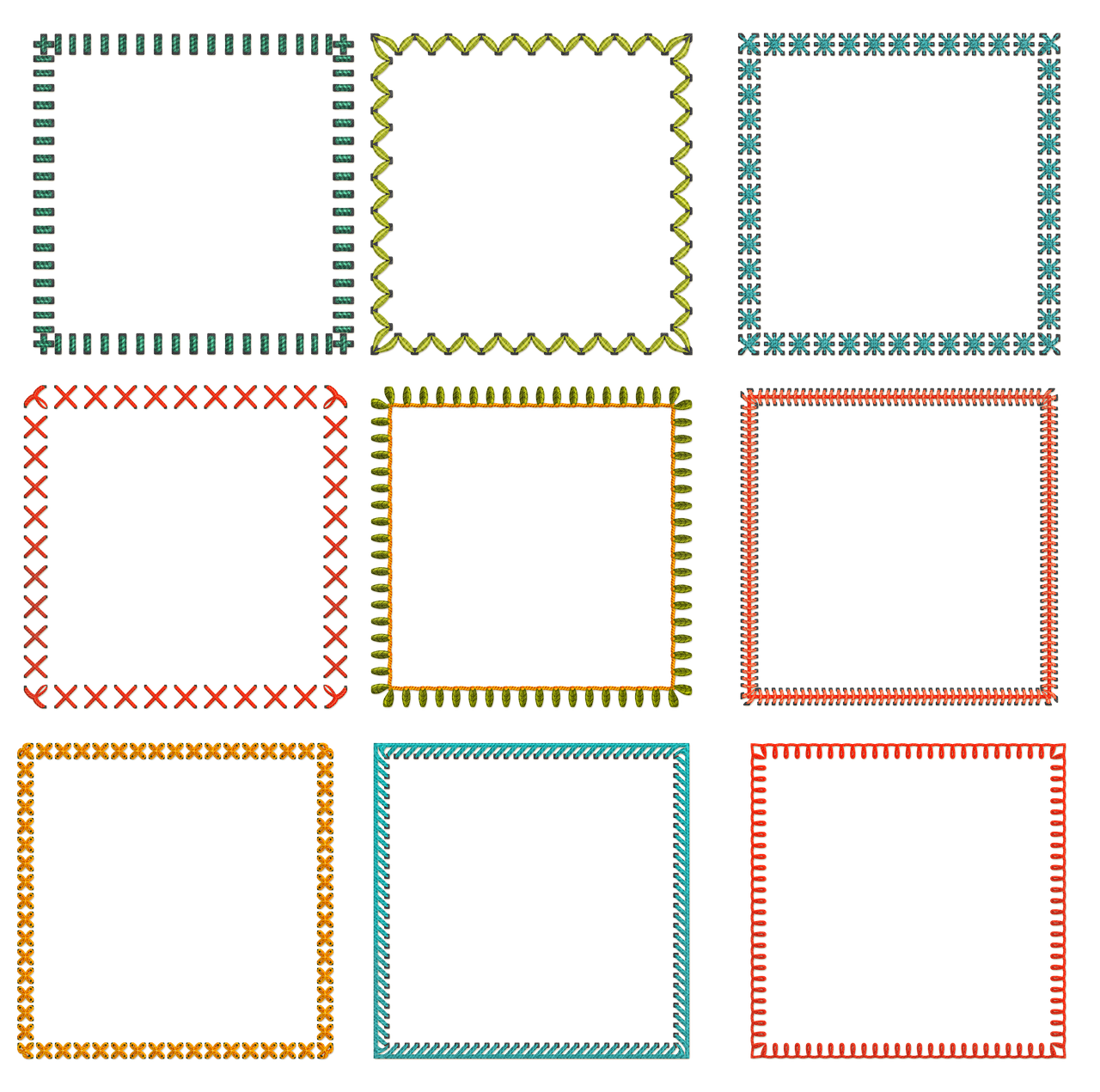 a bunch of different colored frames on a black background, pixel art, op art, stitches, outlined silhouettes, bohemian, square