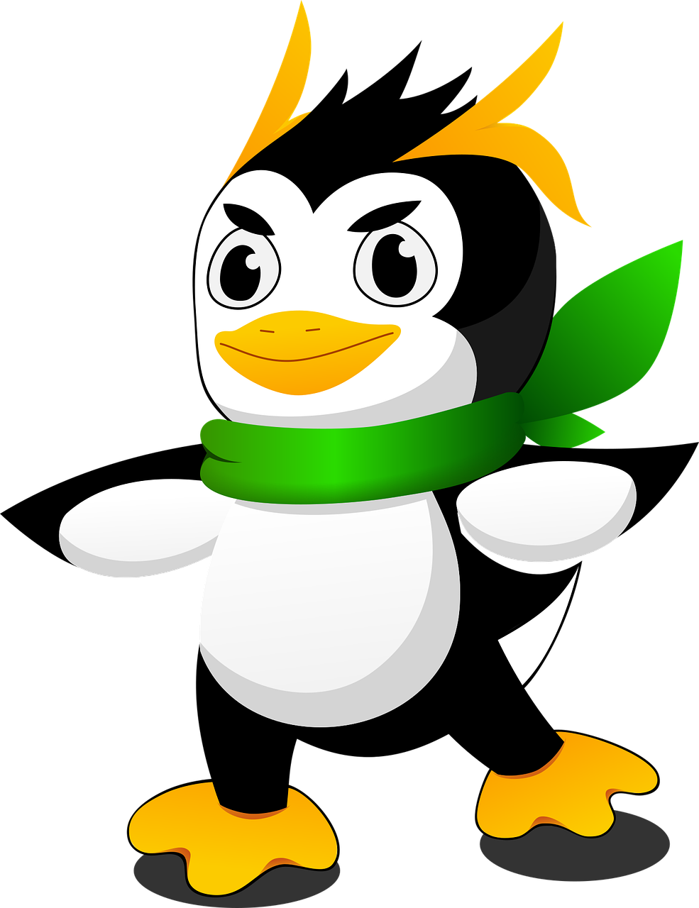 a cartoon penguin wearing a green scarf, vector art, inspired by Luigi Kasimir, pixabay, sōsaku hanga, with a black background, imvu, looking hot, oscar winning