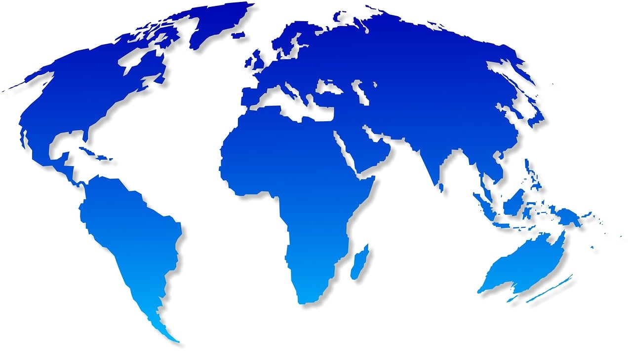a blue map of the world on a white background, pixabay, gogo : :, by joseph binder, military, compressed jpeg