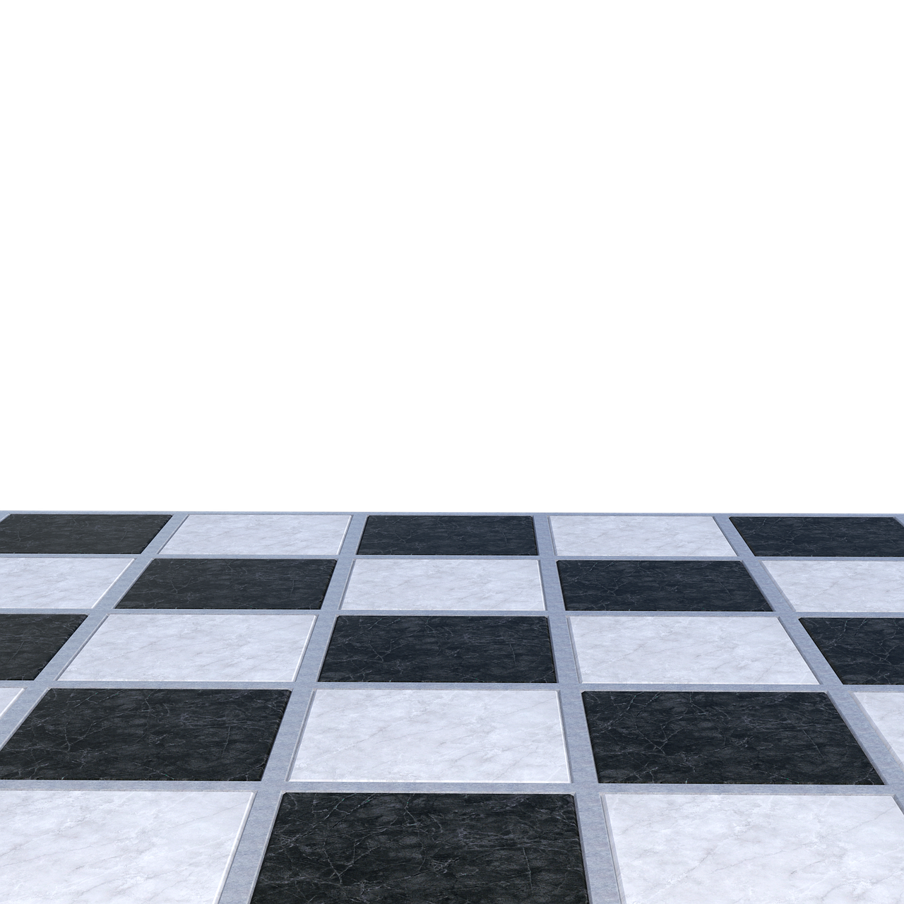 a black and white checkered floor with a black background, a raytraced image, by Andrei Kolkoutine, shutterstock, tabletop game board, colored marble, 3d-render, ancient stone tiling