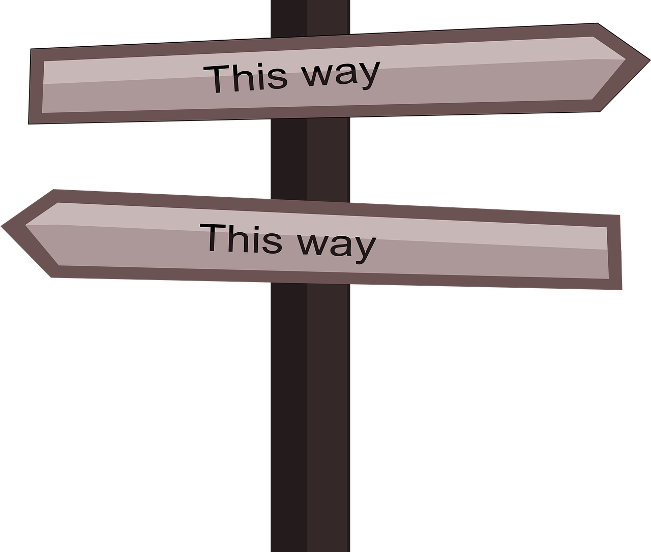 a street sign that says this way and this way, a diagram, by Matthew D. Wilson, pixabay, precisionism, !!! very coherent!!! vector art, chocolate, dark. no text, detailed screenshot