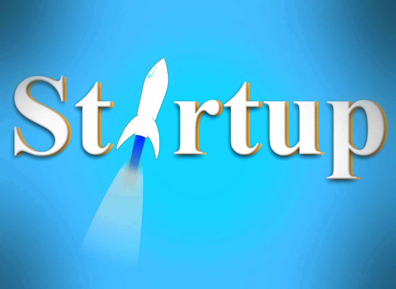 a close up of the word start up on a blue background, an illustration of, by John Luke, trending on pixabay, small starship near, wide establishing shot, internet, stained”