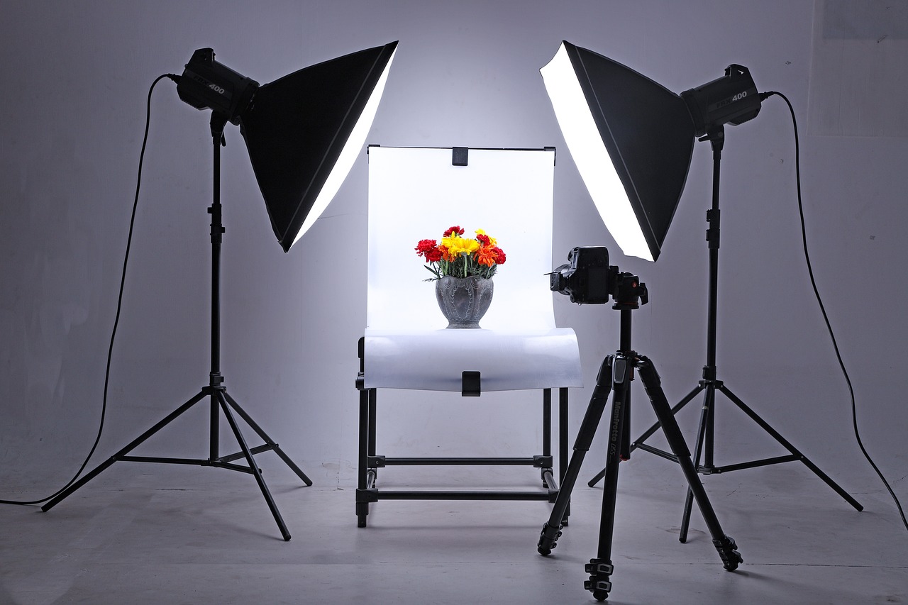 a couple of lights sitting on top of a table, a portrait, shutterstock, art photography, perfect bright studio lighting, product introduction photo, lamps and flowers, expert light effects on figure