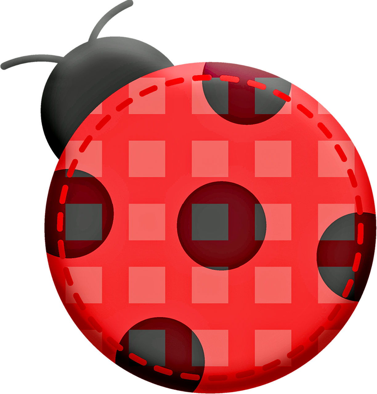 a red and black ladybug on a black background, digital art, pixabay, digital art, checkered pattern, pig, a brightly coloured, lantern