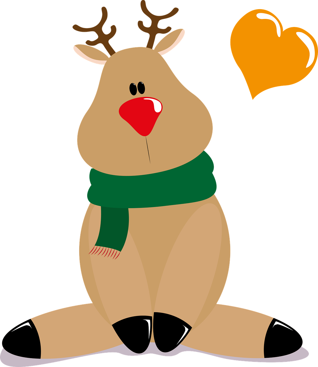 a reindeer with a green scarf and a heart, a cartoon, inspired by Rudolph F. Ingerle, pixabay, a dark, various posed, caramel, child