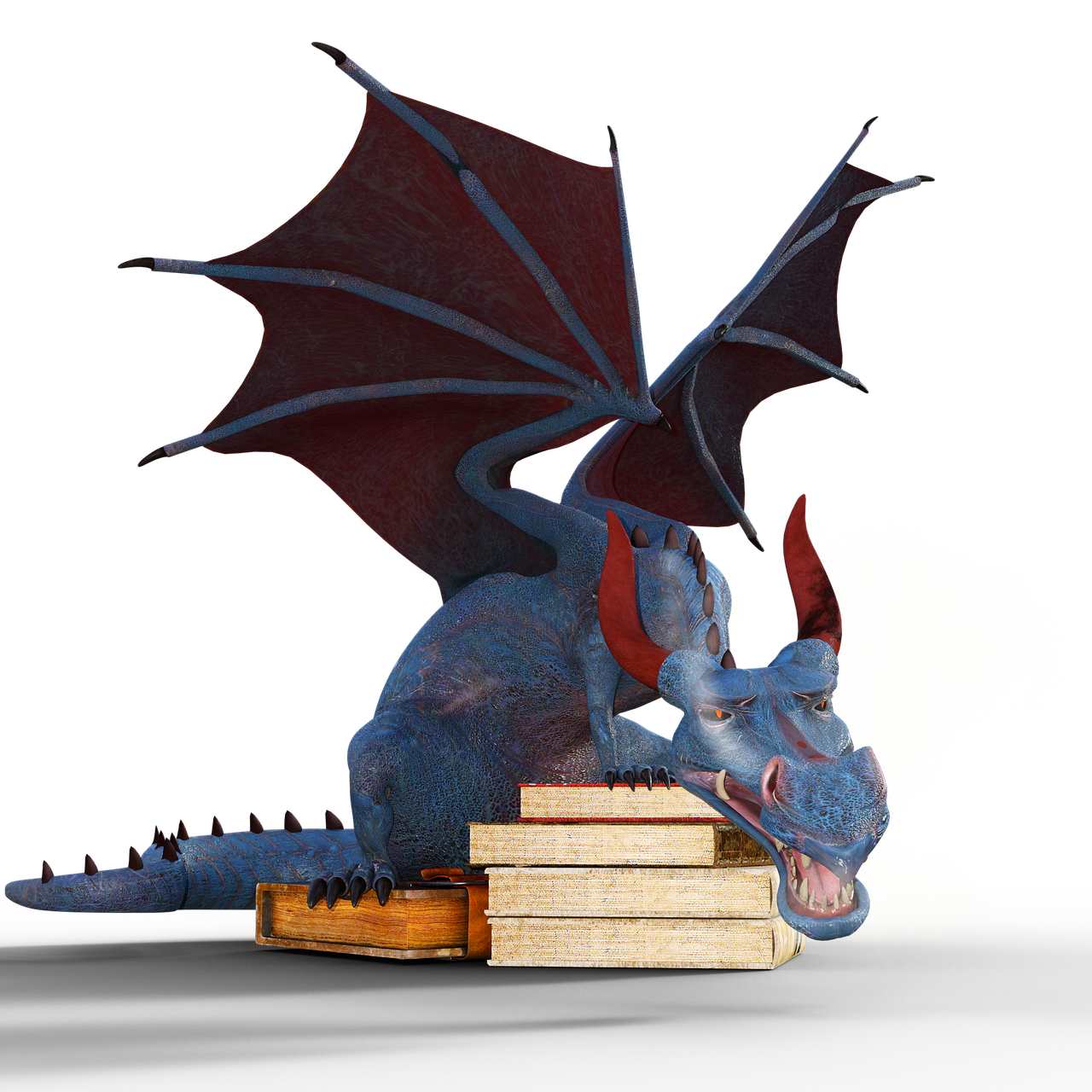a blue dragon sitting on top of a pile of books, inspired by John Maggs, conceptual art, viscous volumetric smoke, night fury, promo photo, encyclopedia illustration