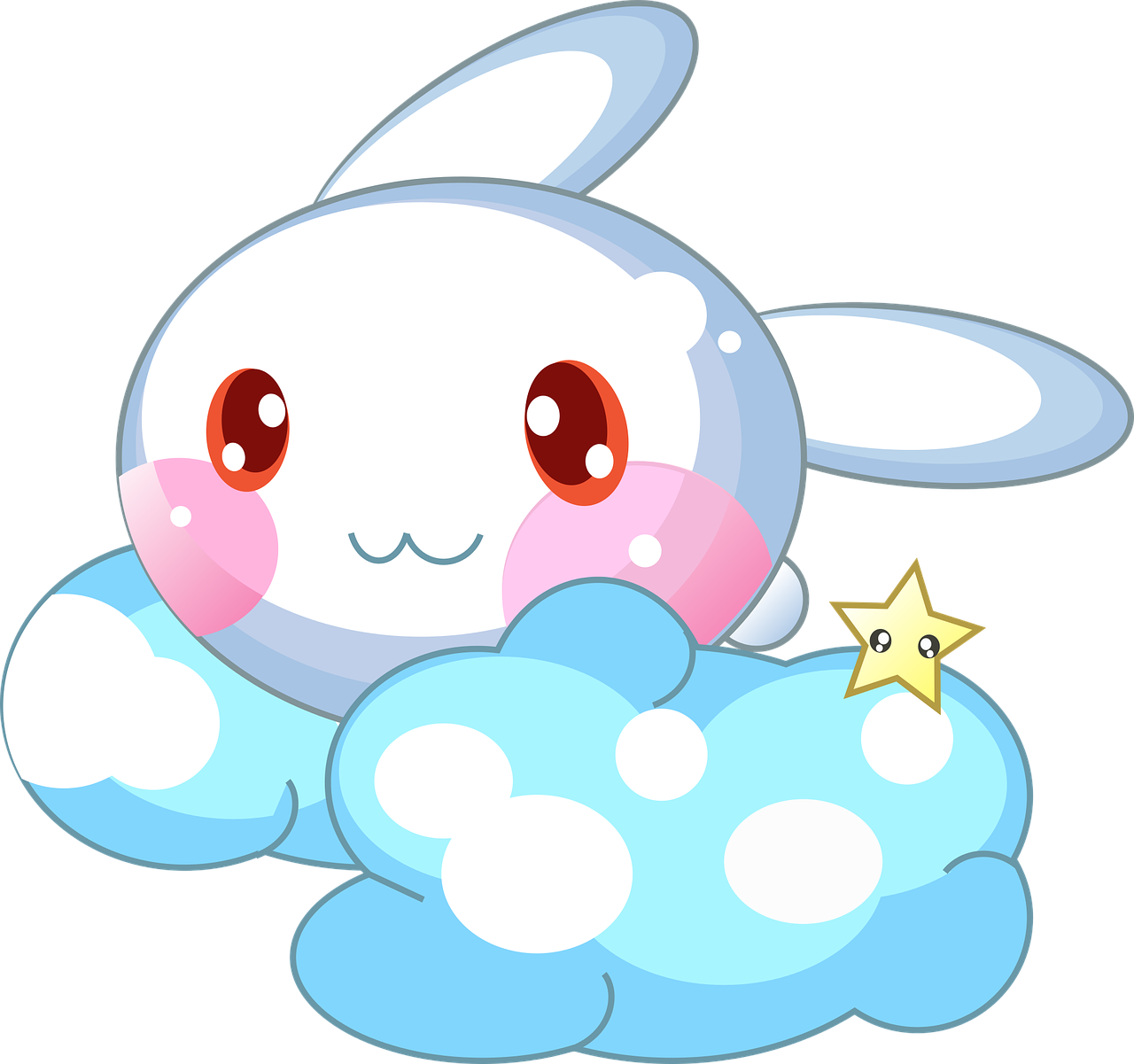 a cartoon bunny laying on a cloud with a star, inspired by Kanbun Master, [ bubbles, anime picture, misty, ori