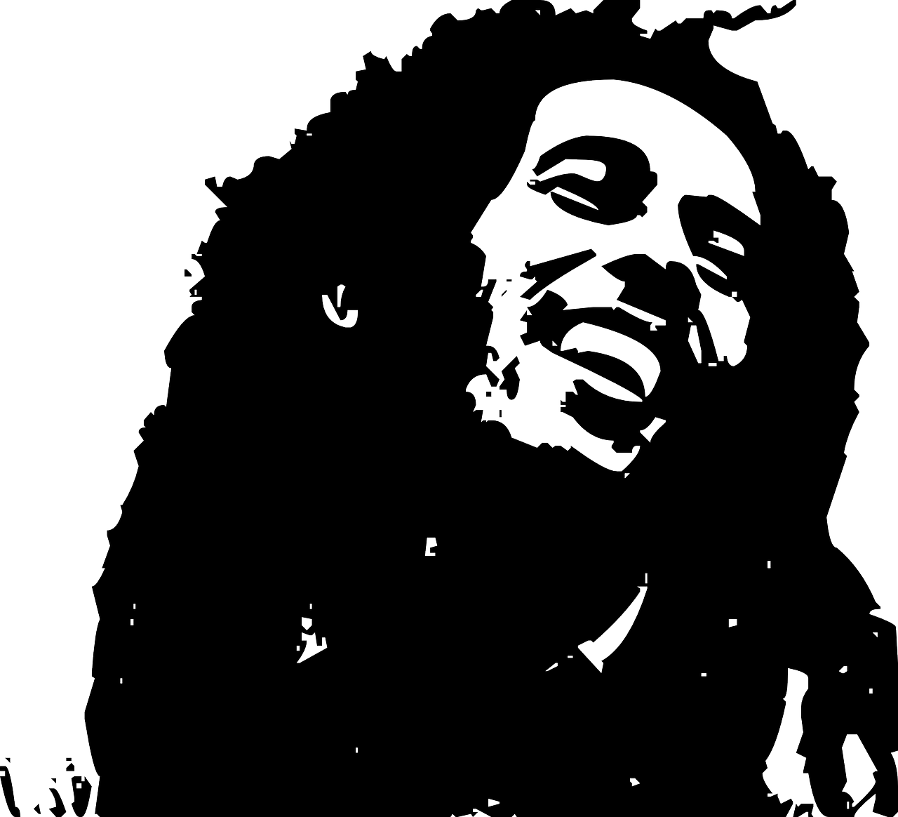 a black and white drawing of a man with dreadlocks, inspired by Candido Bido, tumblr, ascii art, bob marley, high definition screenshot, mspaint, he is smiling