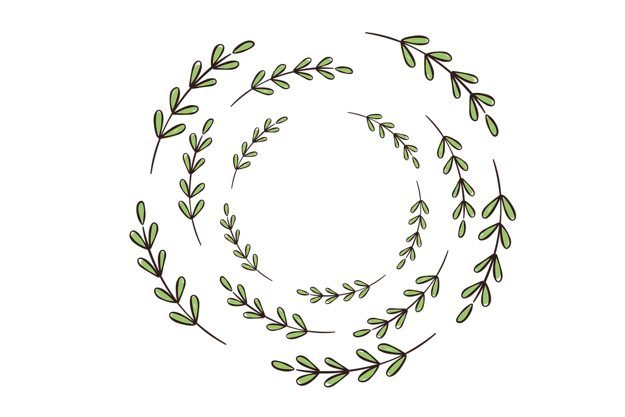 a wreath of green leaves on a black background, inspired by Master of the Embroidered Foliage, digital art, simple primitive tube shape, high quality screenshot, twigs, colored illustration